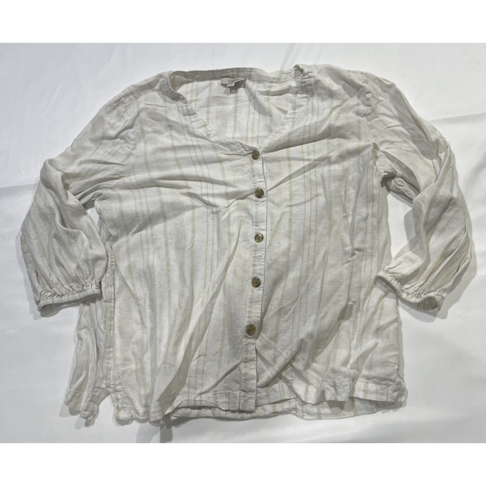 Loft Outlet Linen Blend Shirt Womens XL Cream Striped Beach Summer Linen Blend
